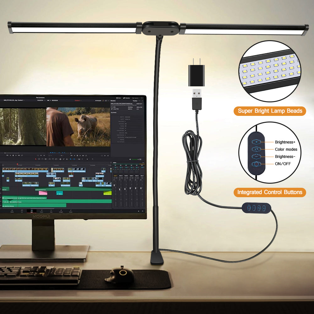 Versatile LED Desk Lamp with Single/Double Head and Eye Care 3 Lighting Options