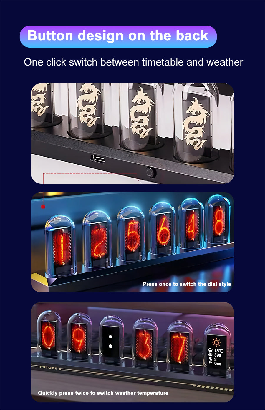 Customizable RGB Nixie Tube Clock for Gaming , Office & Home Decoration