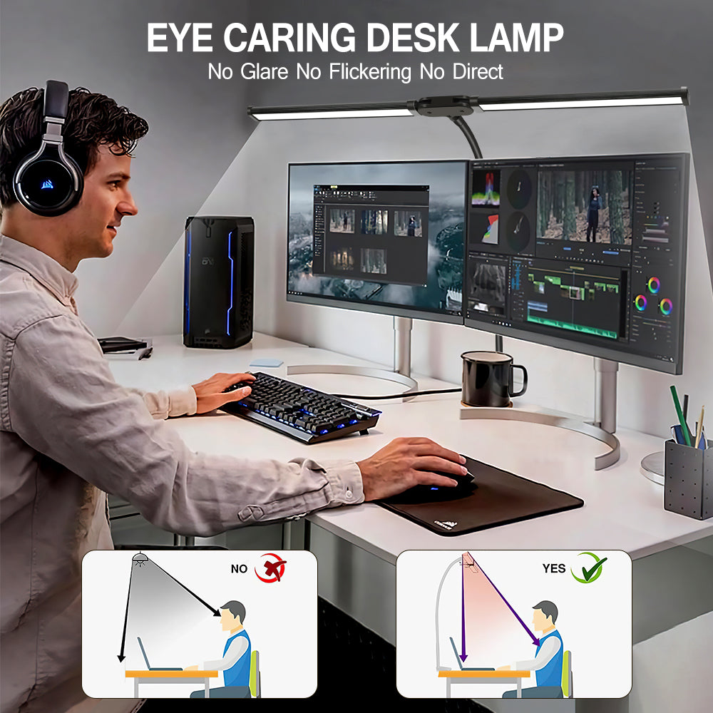 Versatile LED Desk Lamp with Single/Double Head and Eye Care 3 Lighting Options