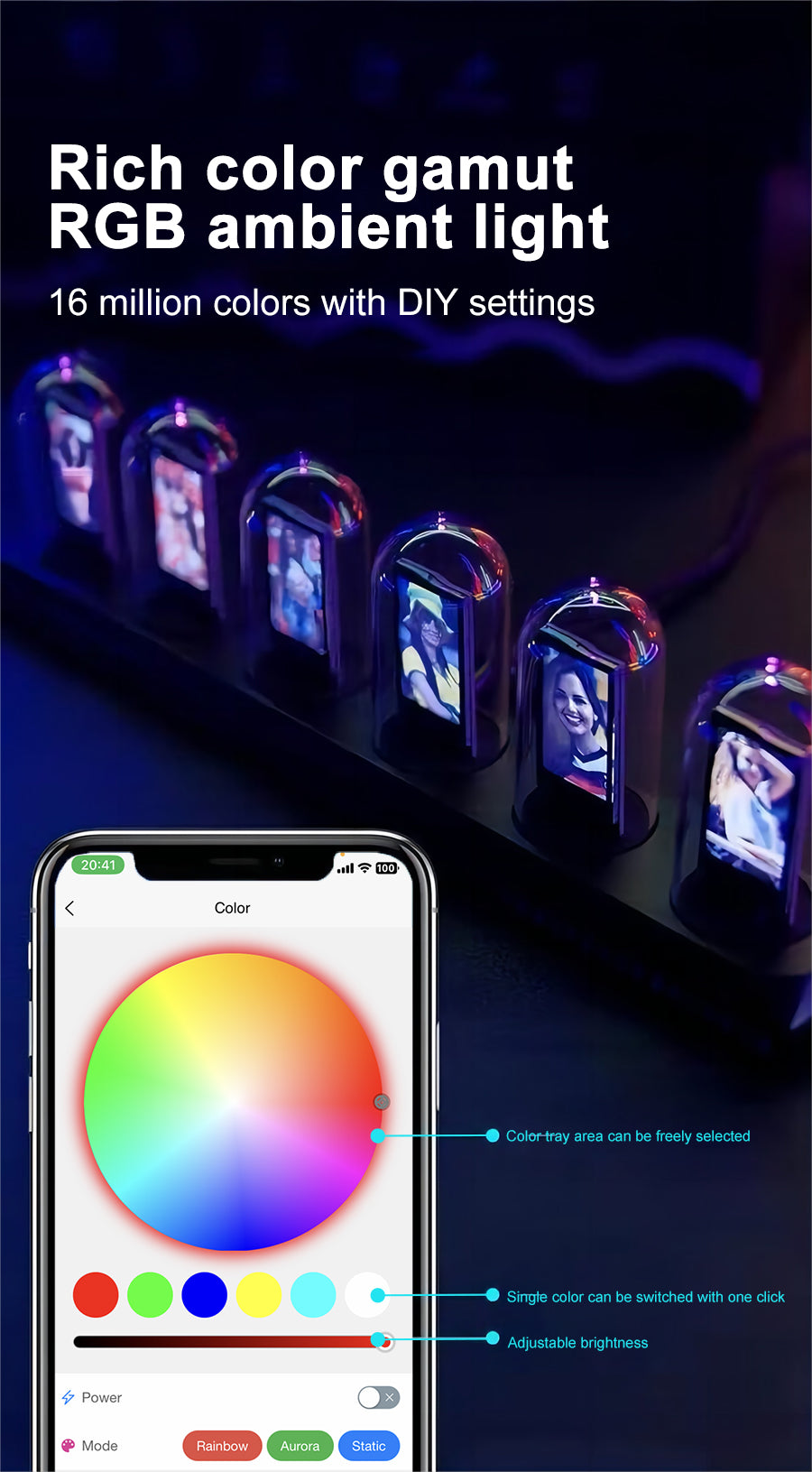 Customizable RGB Nixie Tube Clock for Gaming , Office & Home Decoration