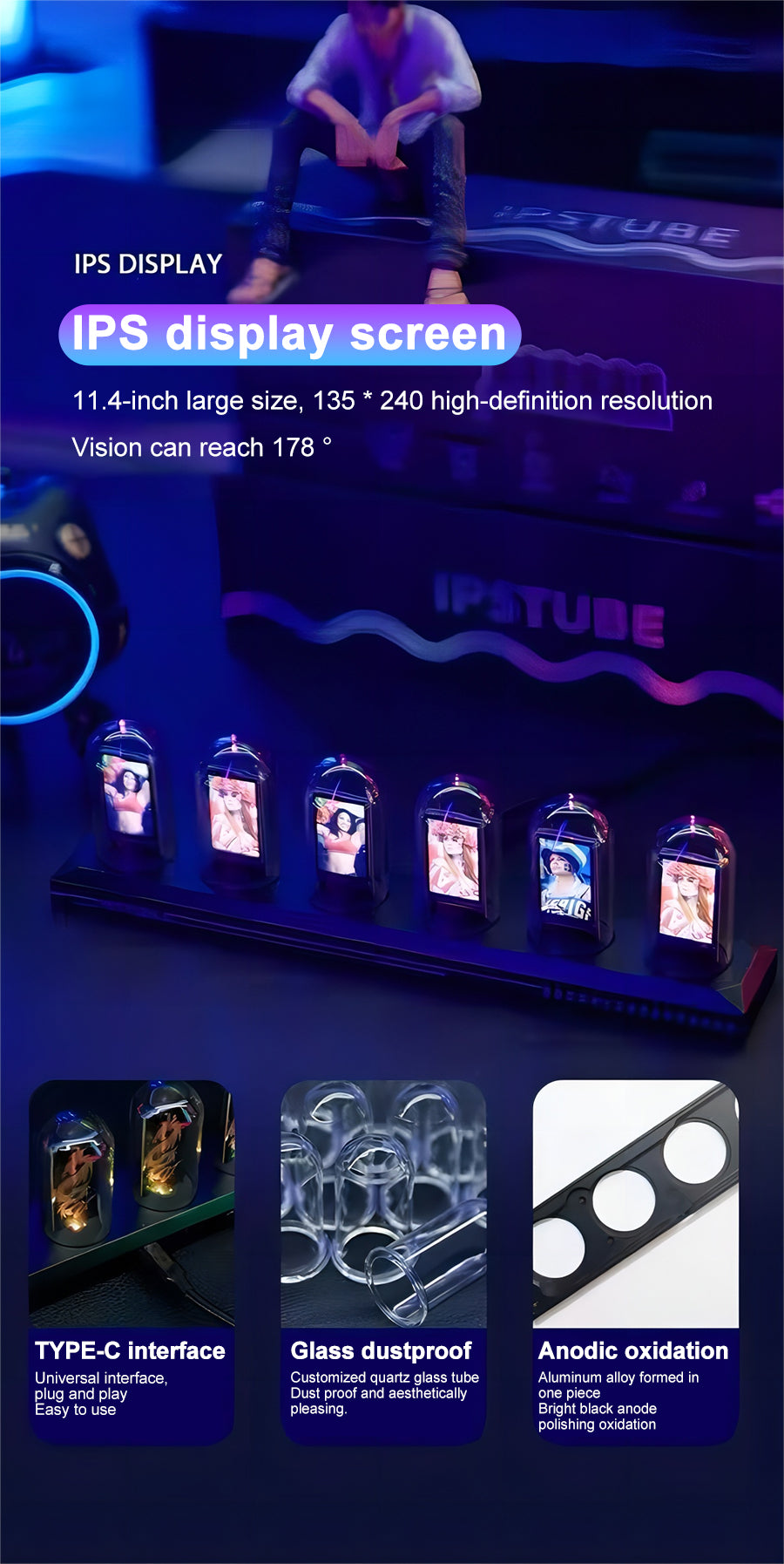 Customizable RGB Nixie Tube Clock for Gaming , Office & Home Decoration