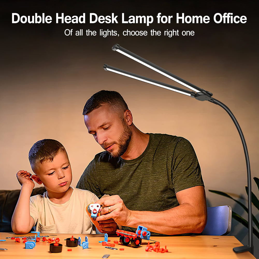 Versatile LED Desk Lamp with Single/Double Head and Eye Care 3 Lighting Options