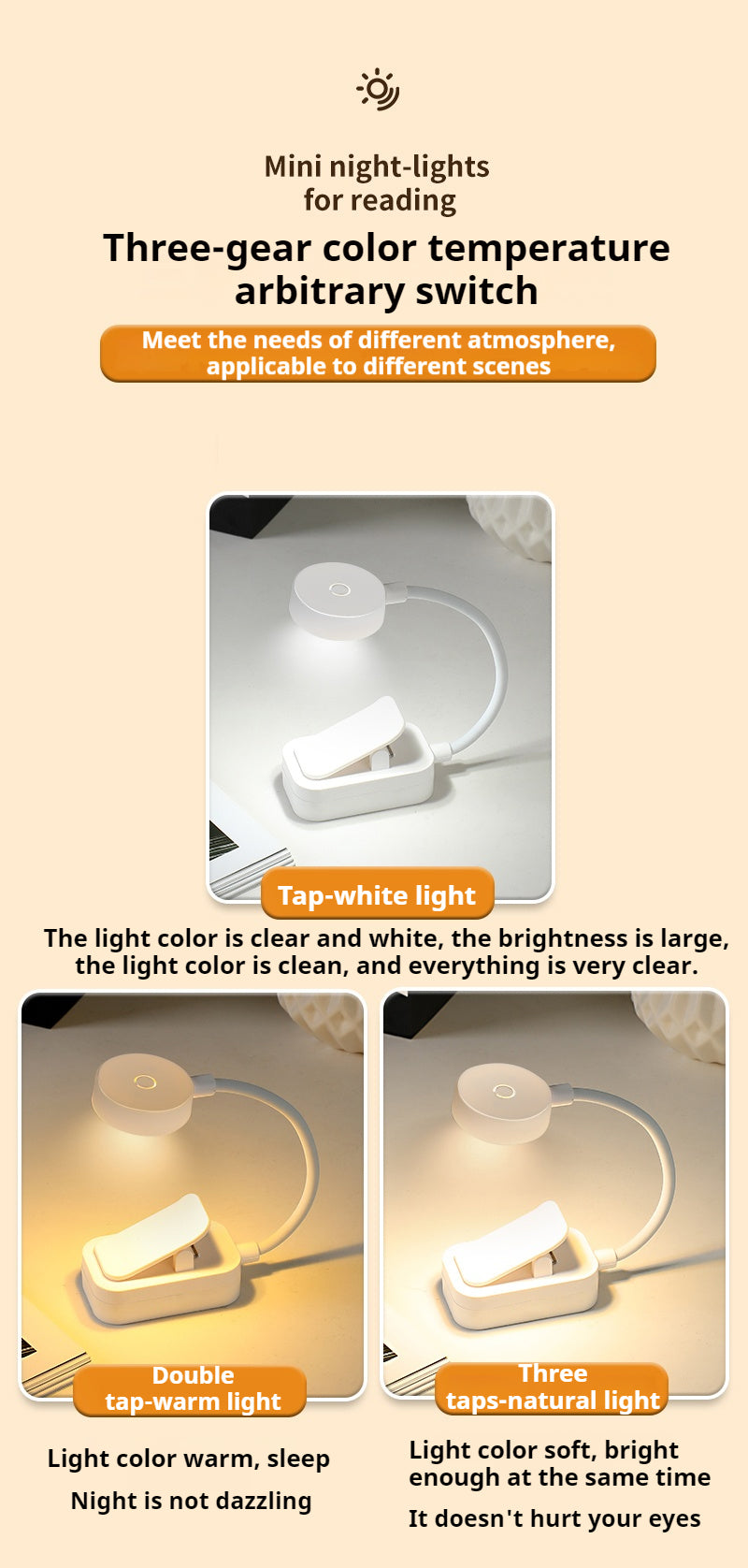 Mini Battery-Powered, Clip on Design LED Book Light for Travel