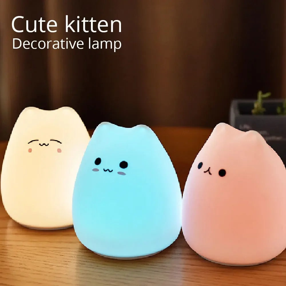 Touch-Control Colorful Cat Night Light - Soft Silicone LED lamp for Bedroom & Bedside