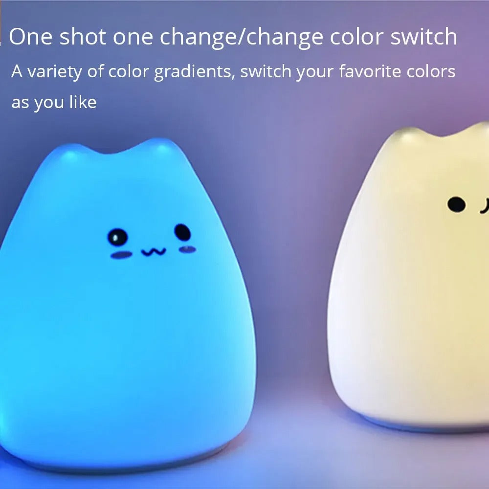 Touch-Control Colorful Cat Night Light - Soft Silicone LED lamp for Bedroom & Bedside