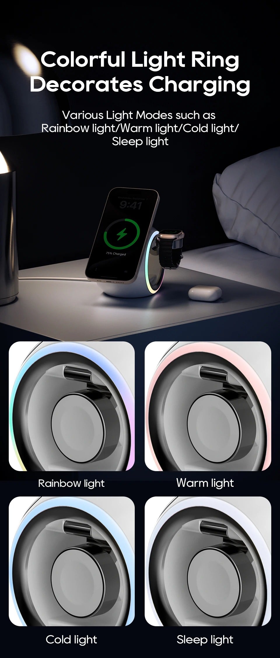 Kuulaa Magnetic 3-in-1 Wireless Charging Station for Smart Phone , AirPods & Apple Watch