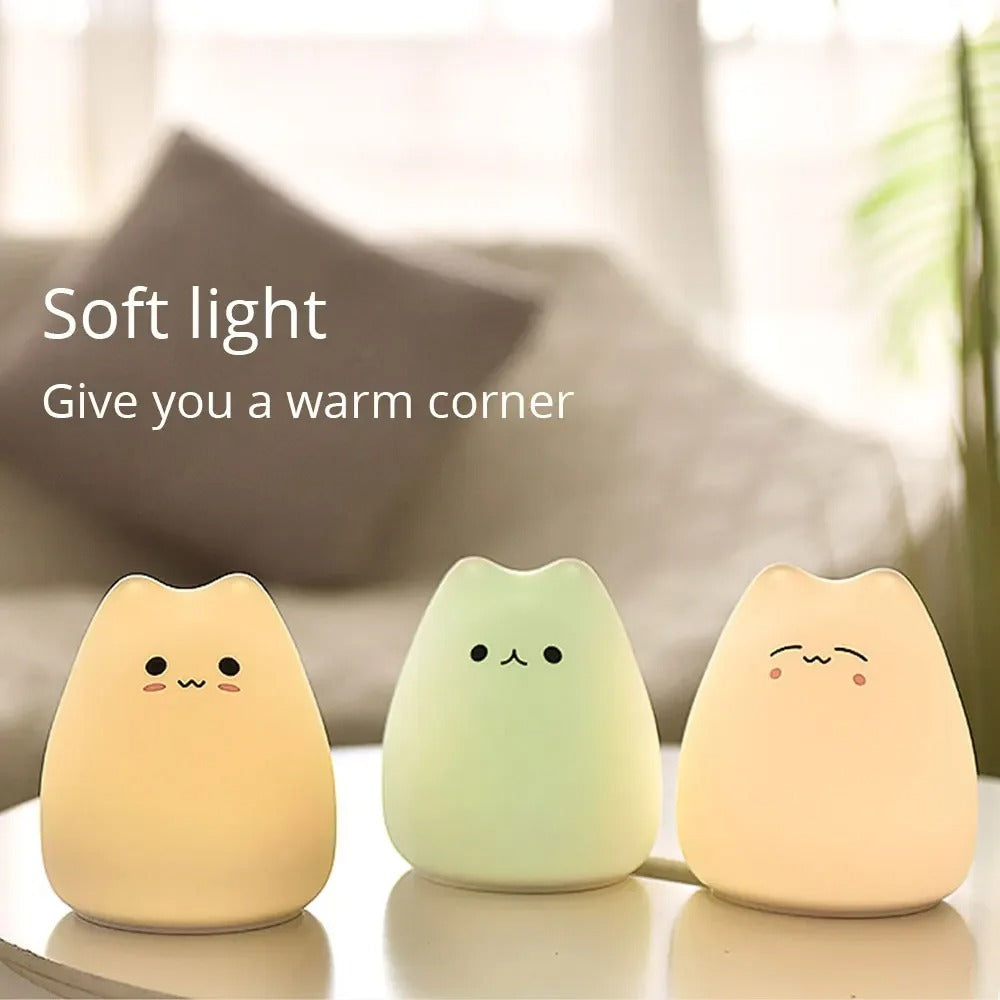 Touch-Control Colorful Cat Night Light - Soft Silicone LED lamp for Bedroom & Bedside