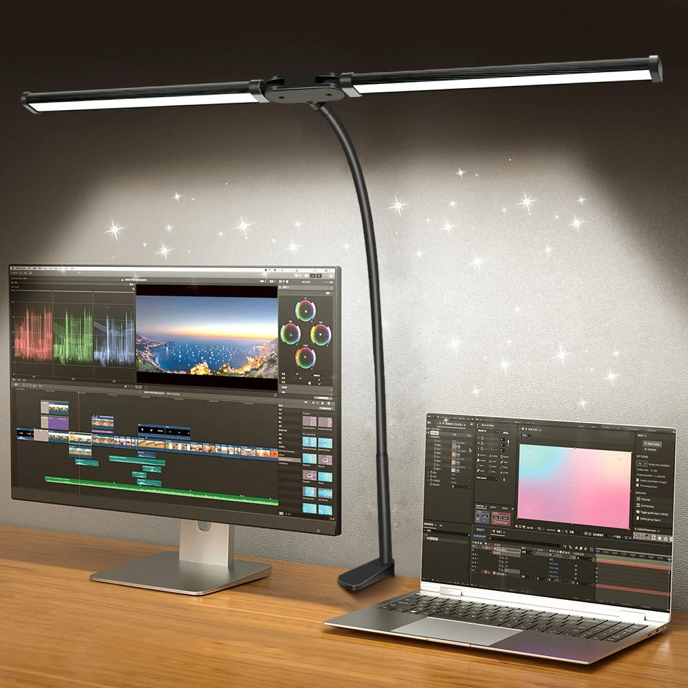 Versatile LED Desk Lamp with Single/Double Head and Eye Care 3 Lighting Options