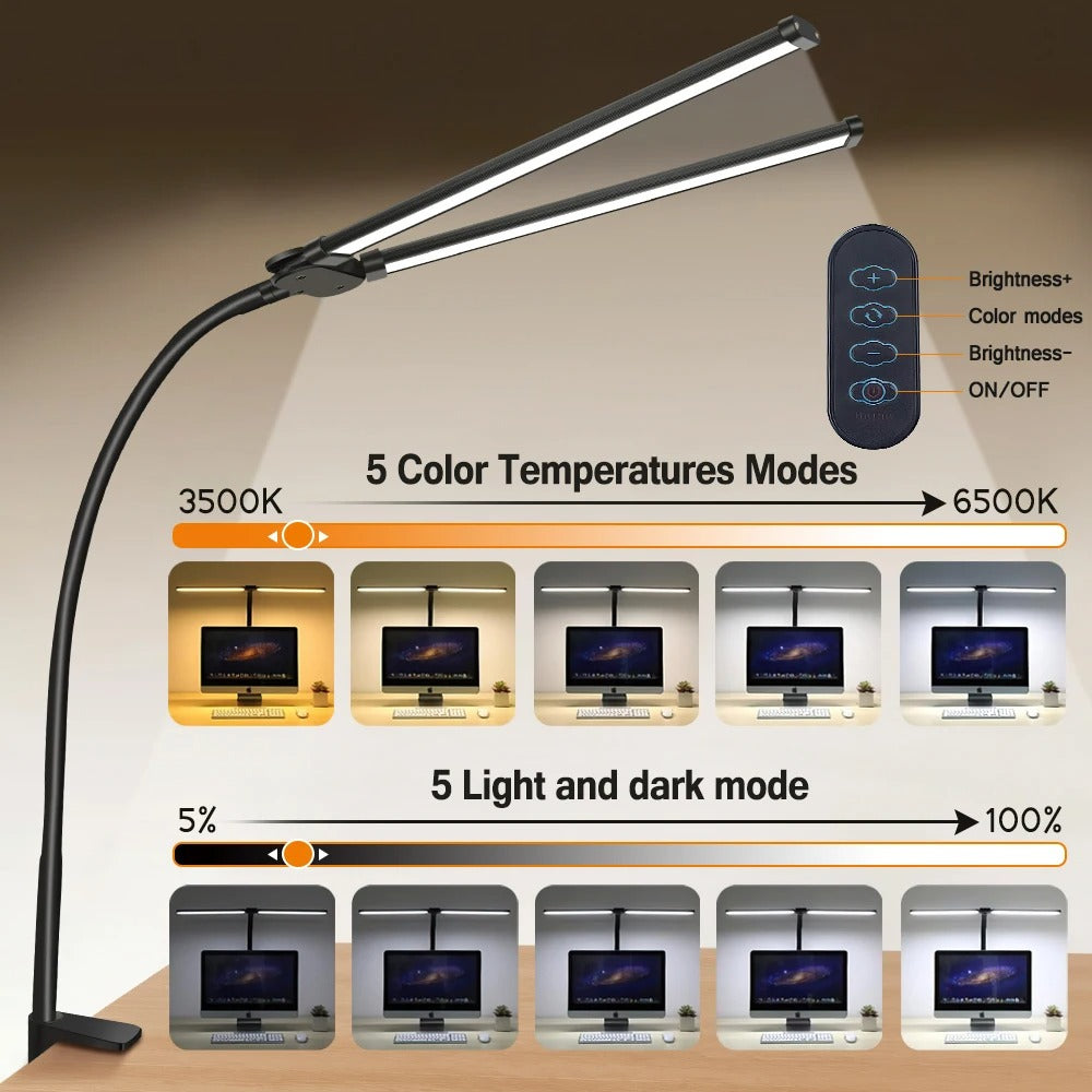 Versatile LED Desk Lamp with Single/Double Head and Eye Care 3 Lighting Options