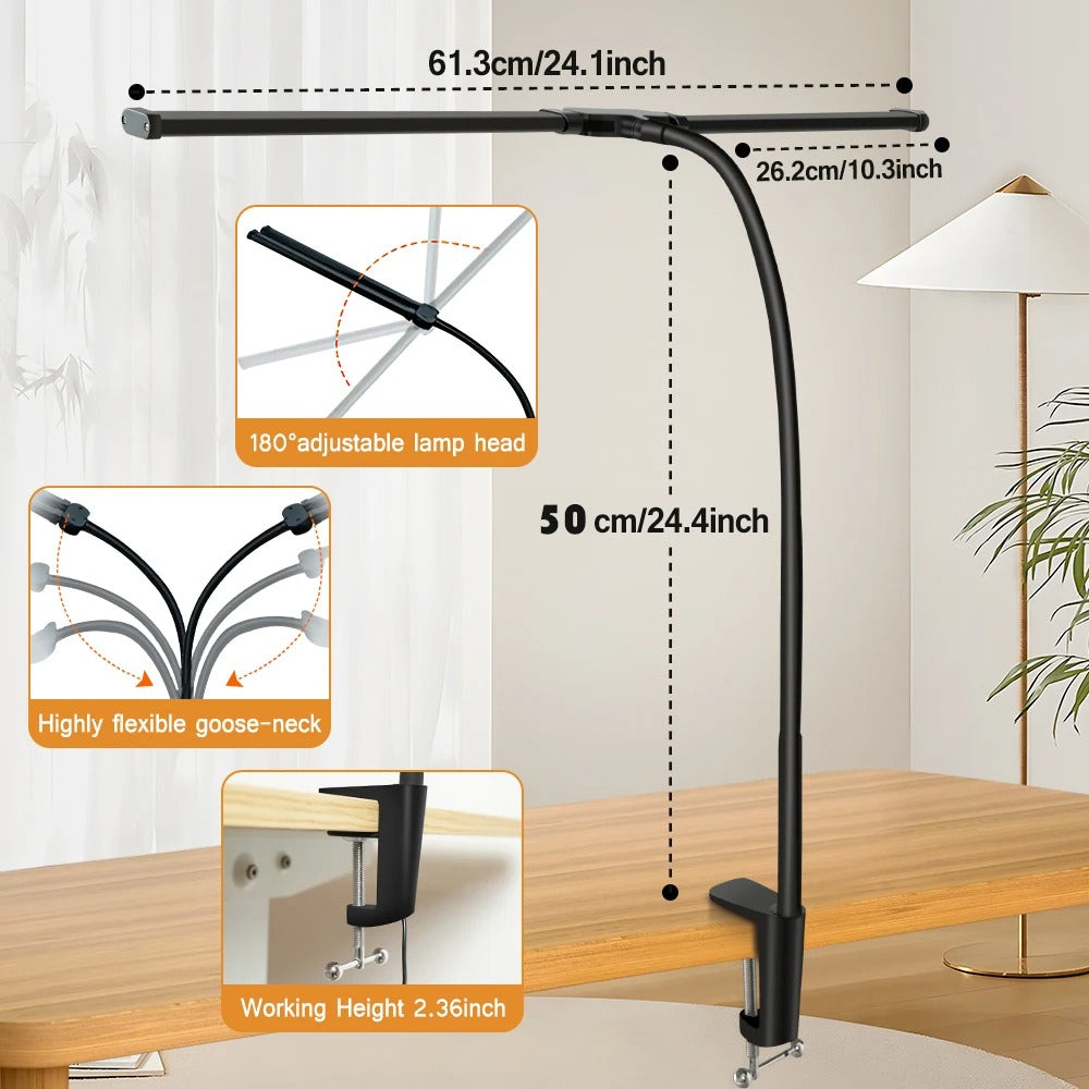 Versatile LED Desk Lamp with Single/Double Head and Eye Care 3 Lighting Options