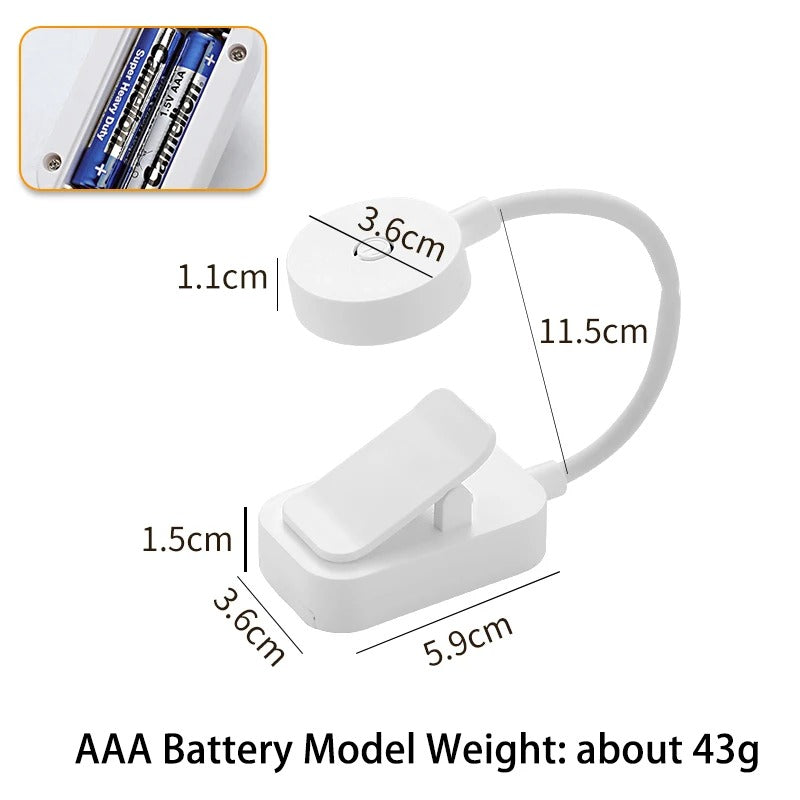 Mini Battery-Powered, Clip on Design LED Book Light for Travel