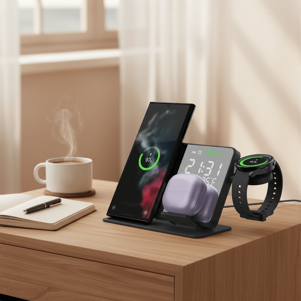 TrendoMark TrioCharge Wireless Dock™ – 3-in-1 Fast Wireless Charger for Samsung Watch, Phone & Buds